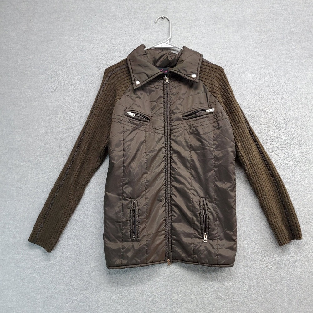 Torrid Women Jacket 1 Brown Quilted Ribbed‎ Pockets Full Zip Long Sleeve Y2K